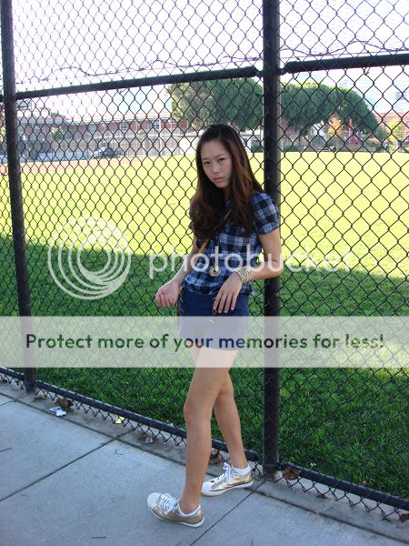 Charlotte Russ plaid top, forever 21 shorts, and Kenneth Cole gold converse